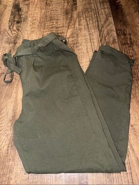 HiView Olive Green Paper bag Tapered Drawstring Pants Stretchy